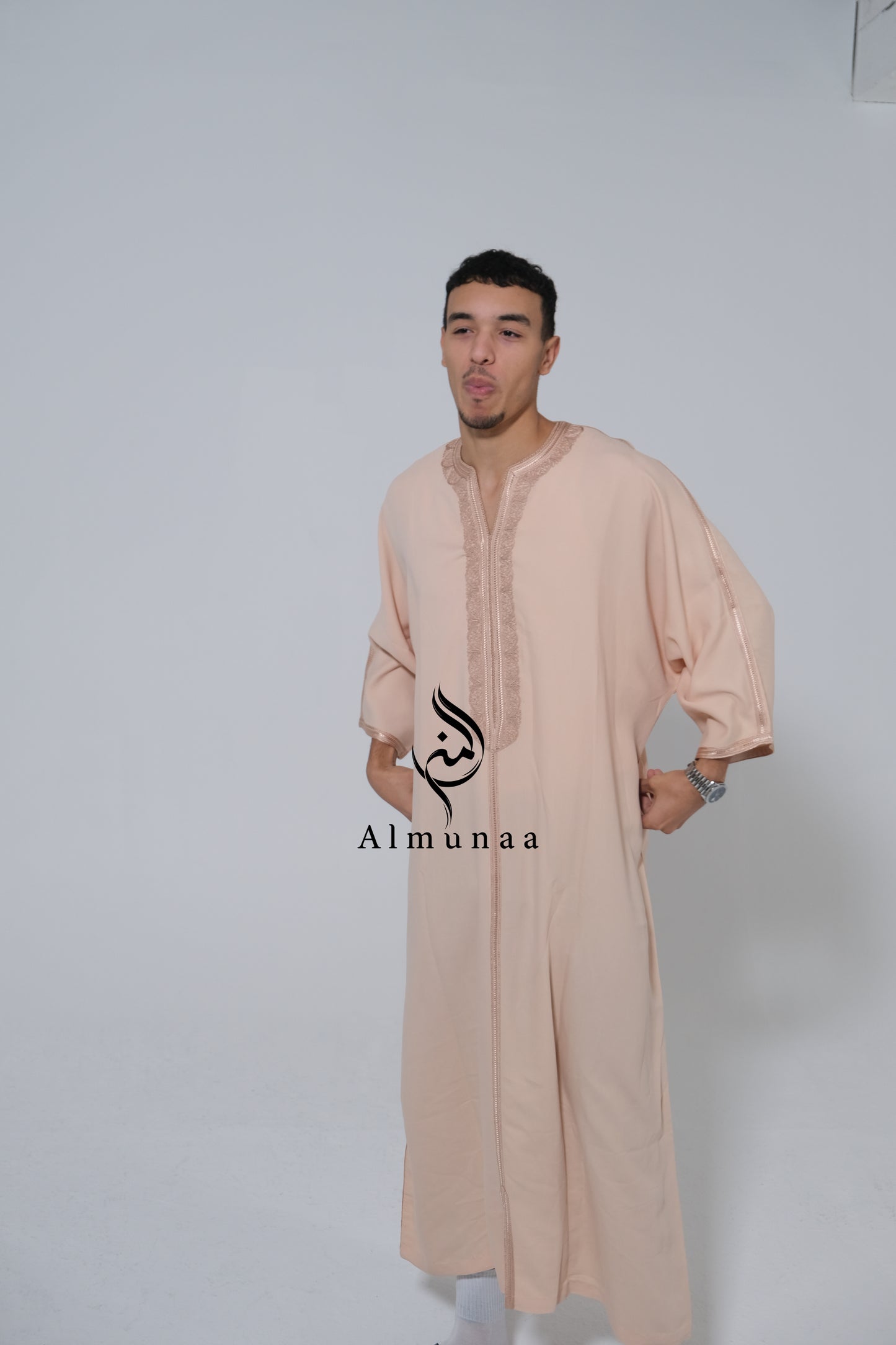 Men's Moroccan Gandoura/ Thobe For Men in Beige Color - Handmade Traditional Moroccan dress Menwear Garment Clothing