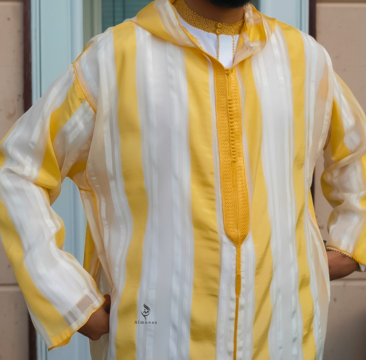 Luxury Moroccan Djellaba with Under Shirt in Stunning Royal Gold and White Color, xury thobes | Available in Different Sizes