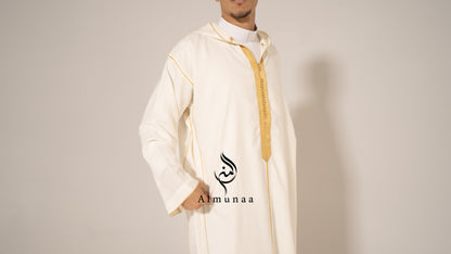 MENS White and Gold Moroccan Luxury Custom Djellaba, available in different sizes