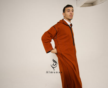 Men’s Winter Djellaba, Luxury Cotton, in Dark Orange, Sandy and other Colors | wedding dress, Jabador For Men, kaftan For Wedding