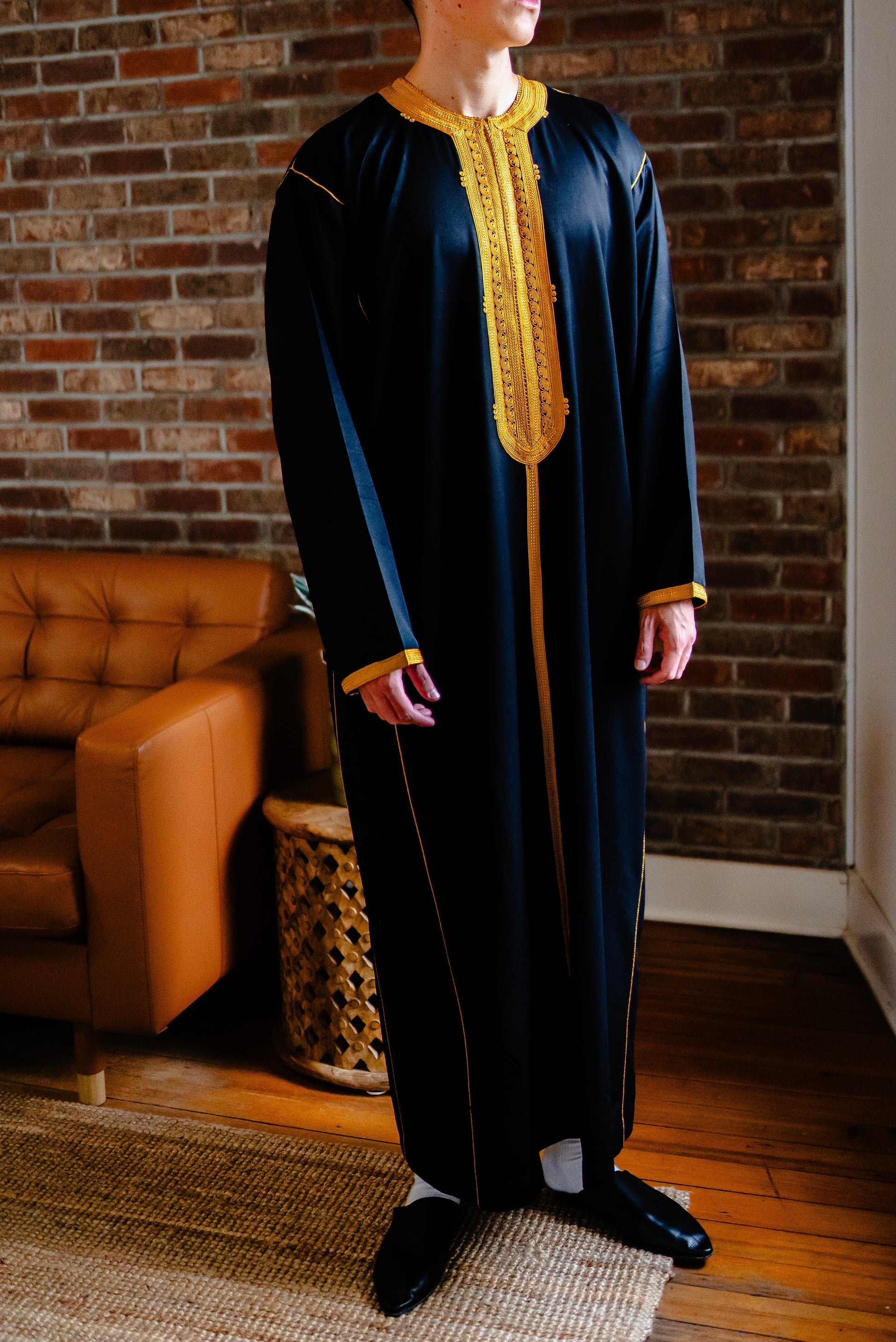 Moroccan kaftan for men in black in gold