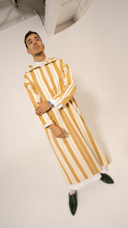 Mens WINTER DJELLABA(Habba cotton)STRIPPED Dress with Hood, Jabador Long Sleeve Hooded Caftan Custom Djellaba all Sizes