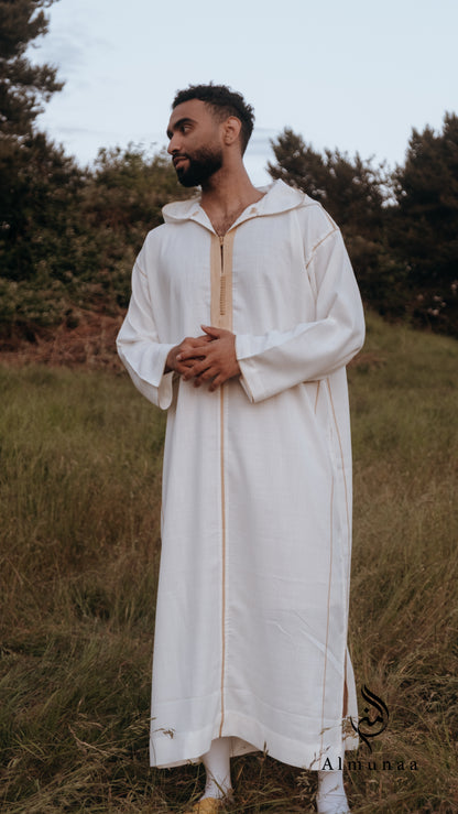 MENS White and Gold Moroccan Luxury Custom Djellaba, available in different sizes