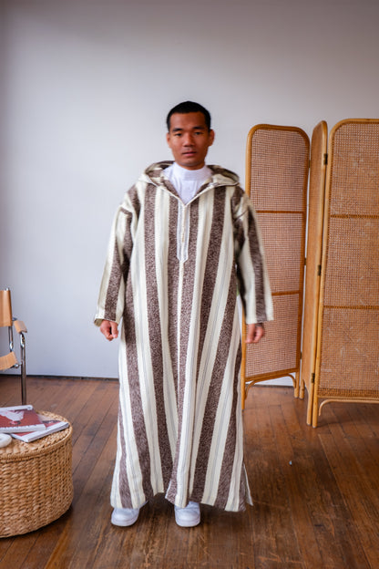 Mens WINTER DJELLABA STRIPPED Dress with Hood, Jabador Long Sleeve Hooded Caftan Custom Djellaba all Sizes