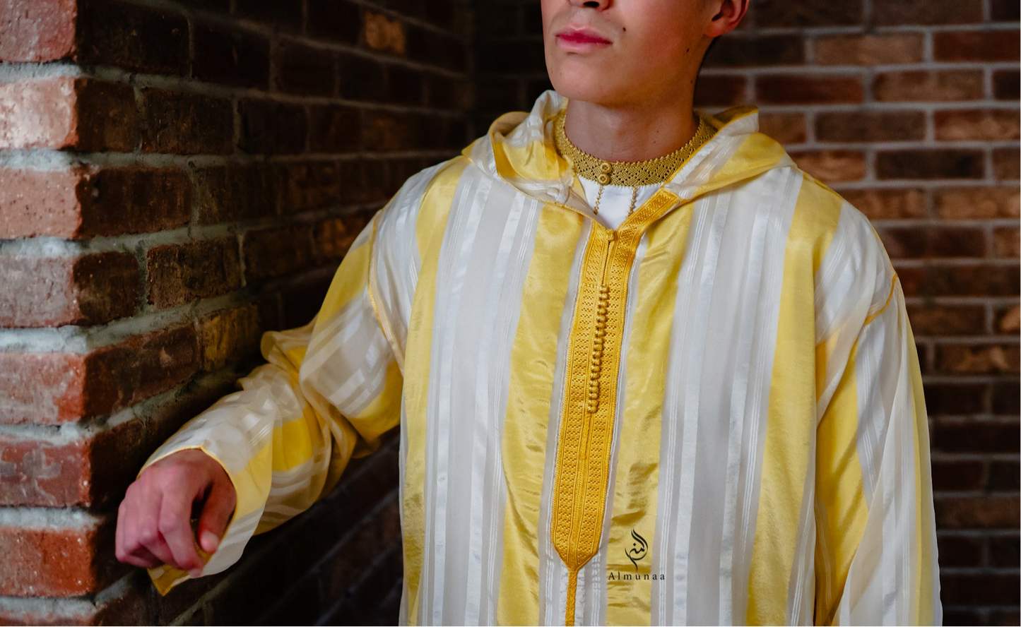 Luxurious Djellaba with Under Shirt in Stunning Royal Gold and White Color | Available in Different Sizes