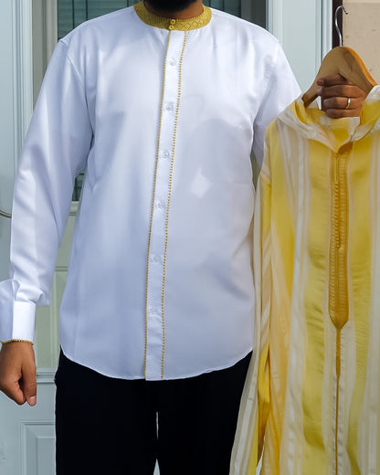 Luxury Moroccan Djellaba with Under Shirt in Stunning Royal Gold and White Color, xury thobes | Available in Different Sizes