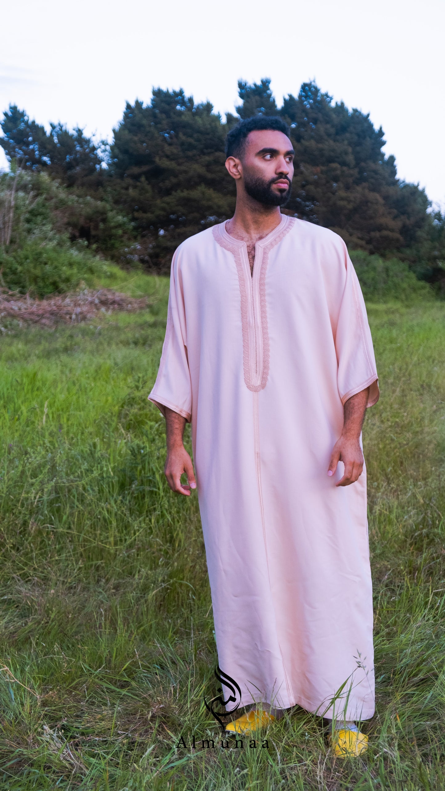 Men's Moroccan Gandoura/ Thobe For Men in Beige Color - Handmade Traditional Moroccan dress Menwear Garment Clothing