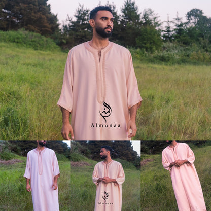 Men's Moroccan Gandoura/ Thobe For Men in Beige Color - Handmade Traditional Moroccan dress Menwear Garment Clothing