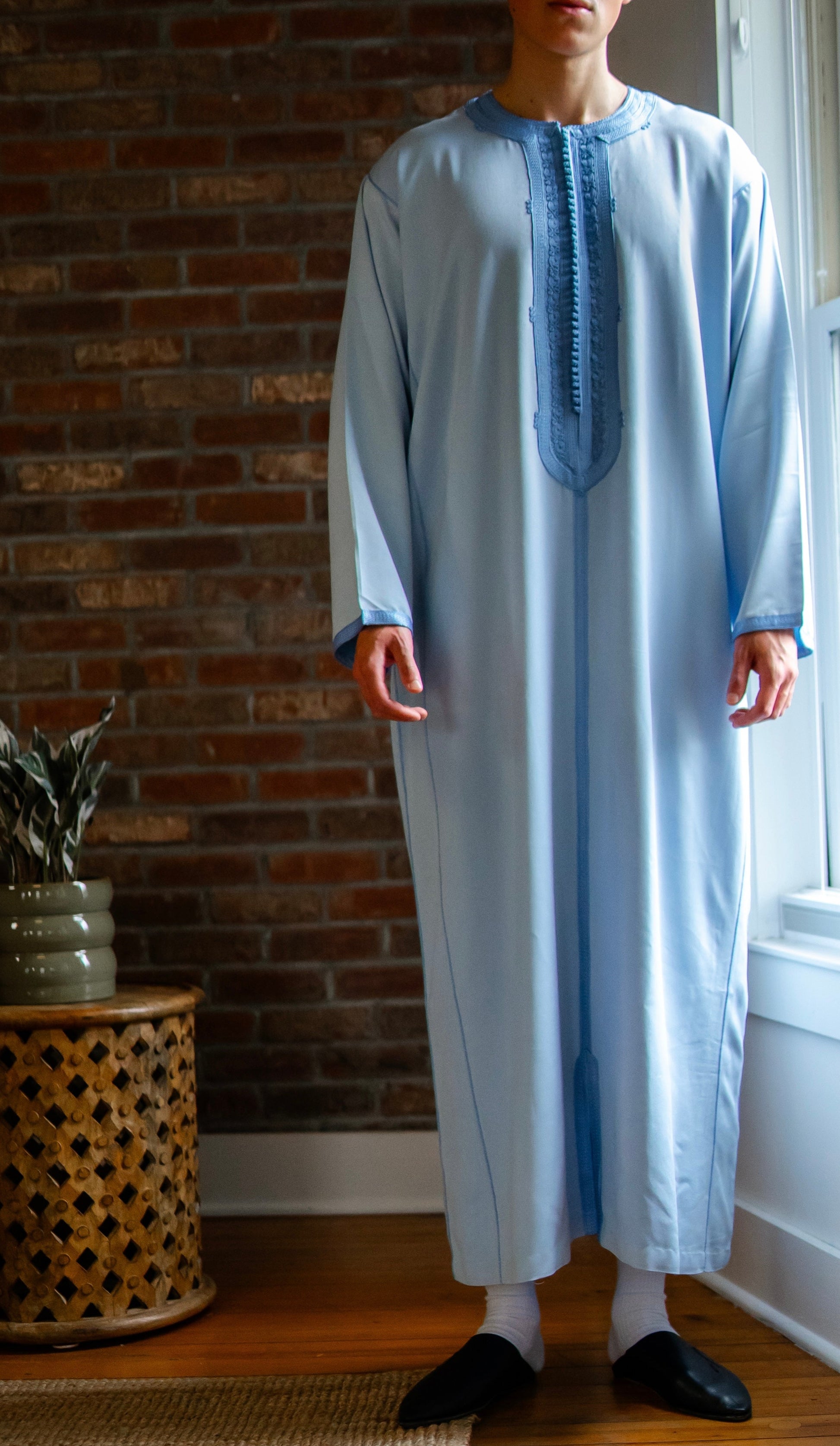 Custom Handmade Luxurious Kaftan Mlifa For Men Suited for Special Occasions like Eid Celebration | Weeding - Sky Blue