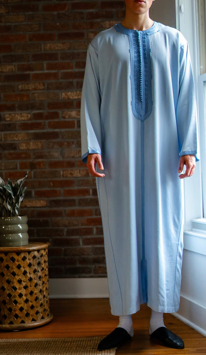 Custom Handmade Luxurious Kaftan Mlifa For Men Suited for Special Occasions like Eid Celebration | Weeding - Sky Blue