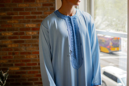 Custom Handmade Luxurious Kaftan Mlifa For Men Suited for Special Occasions like Eid Celebration | Weeding -  Sky Blue