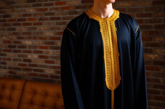 Custom Handmade Luxurious Kaftan Mlifa For Men Suited for Special Occasions like Eid Celebration | Weeding Black and Gold