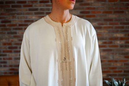 Custom Handmade Luxurious Kaftan Mlifa For Men Suited for Special Occasions like Eid Celebration | Weeding - Off white