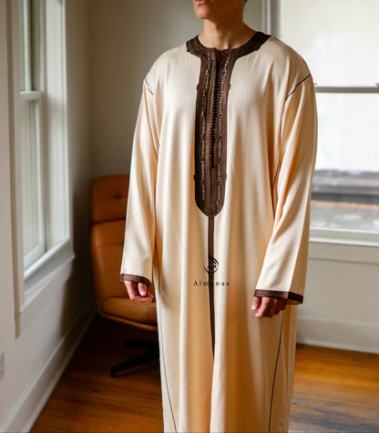 Custom Handmade Luxurious Kaftan Mlifa For Men Suited for Special Occasions like Eid Celebration | Weeding - Beige