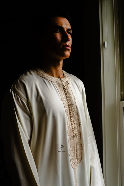 Custom Handmade Luxurious Kaftan Mlifa For Men Suited for Special Occasions like Eid Celebration | Weeding - Off white