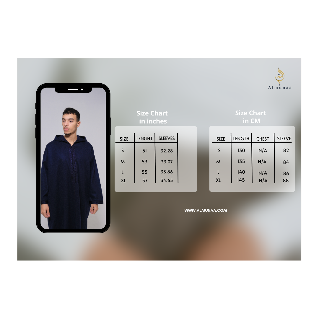 Men’s Custom winter DJELLABA MOROCCAN in Navy Blue Wedding KAFTAN, Customizable Long Sleeve Winter Jabador Djellaba Caftan Dress