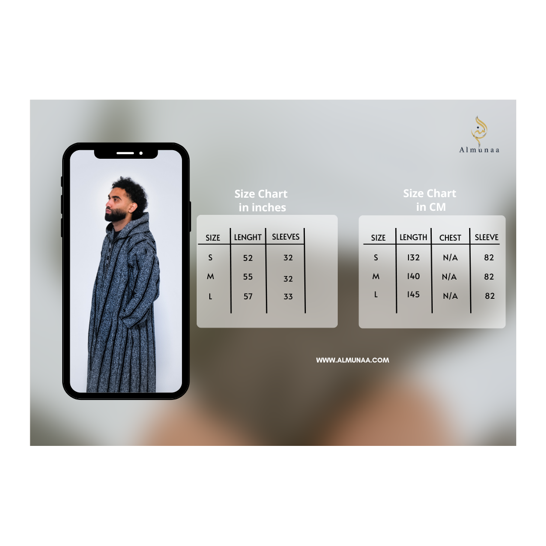 Winter Djellaba Hebba For Men size chart