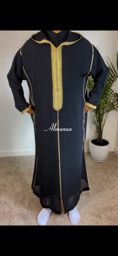 Men's Black and Gold Moroccan Djellaba | Handmade Kaftan