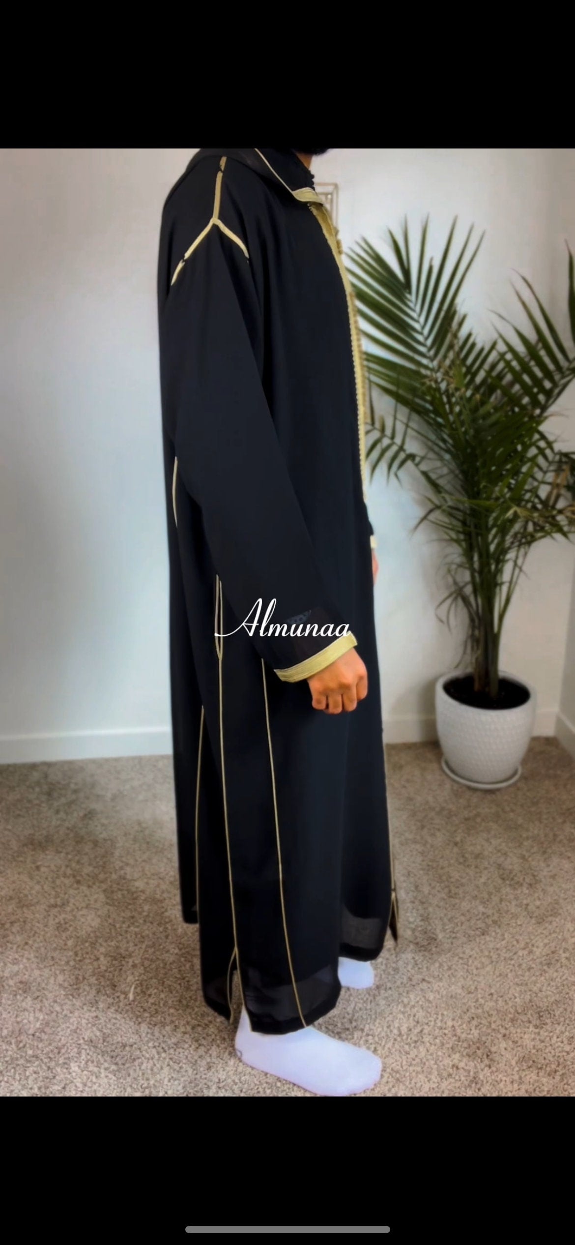 Men's Black and Gold Moroccan Djellaba | Handmade Kaftan