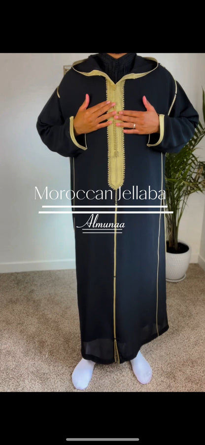 Men's Black and Gold Moroccan Djellaba | Handmade Kaftan