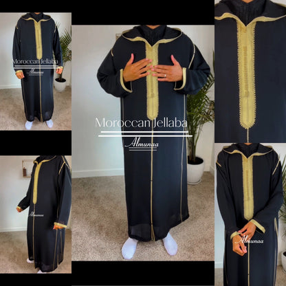 Men's Black and Gold Moroccan Djellaba | Handmade Kaftan