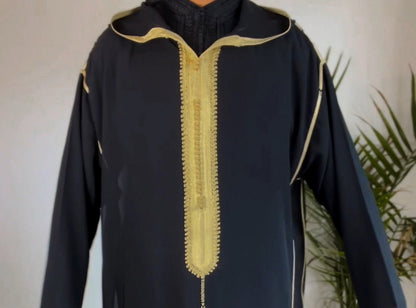 Men's Black and Gold Moroccan Djellaba | Handmade Kaftan