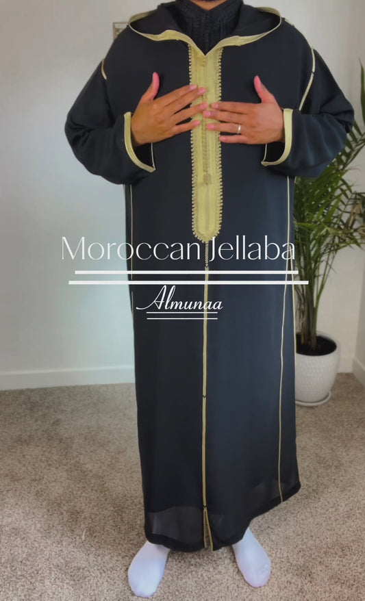 Men's Black and Gold Moroccan Djellaba | Handmade Kaftan