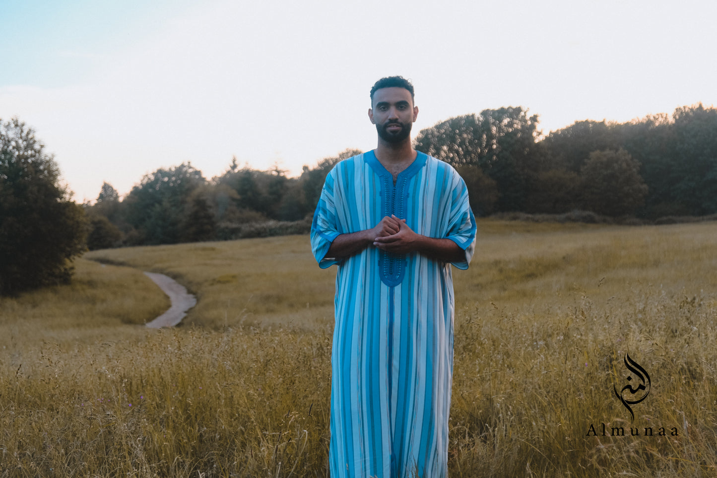 MENS Moroccan Cotton Summer Wedding KAFTAN DRESS – Minimalist Blue Stripes Kaftan Dress Available In Multiple Sizes